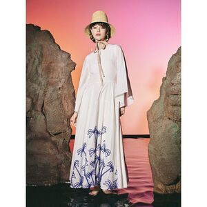 LACE THE LABEL PALM White Kaftan Dress OPEN BACK Embroidery Size S NWT $690